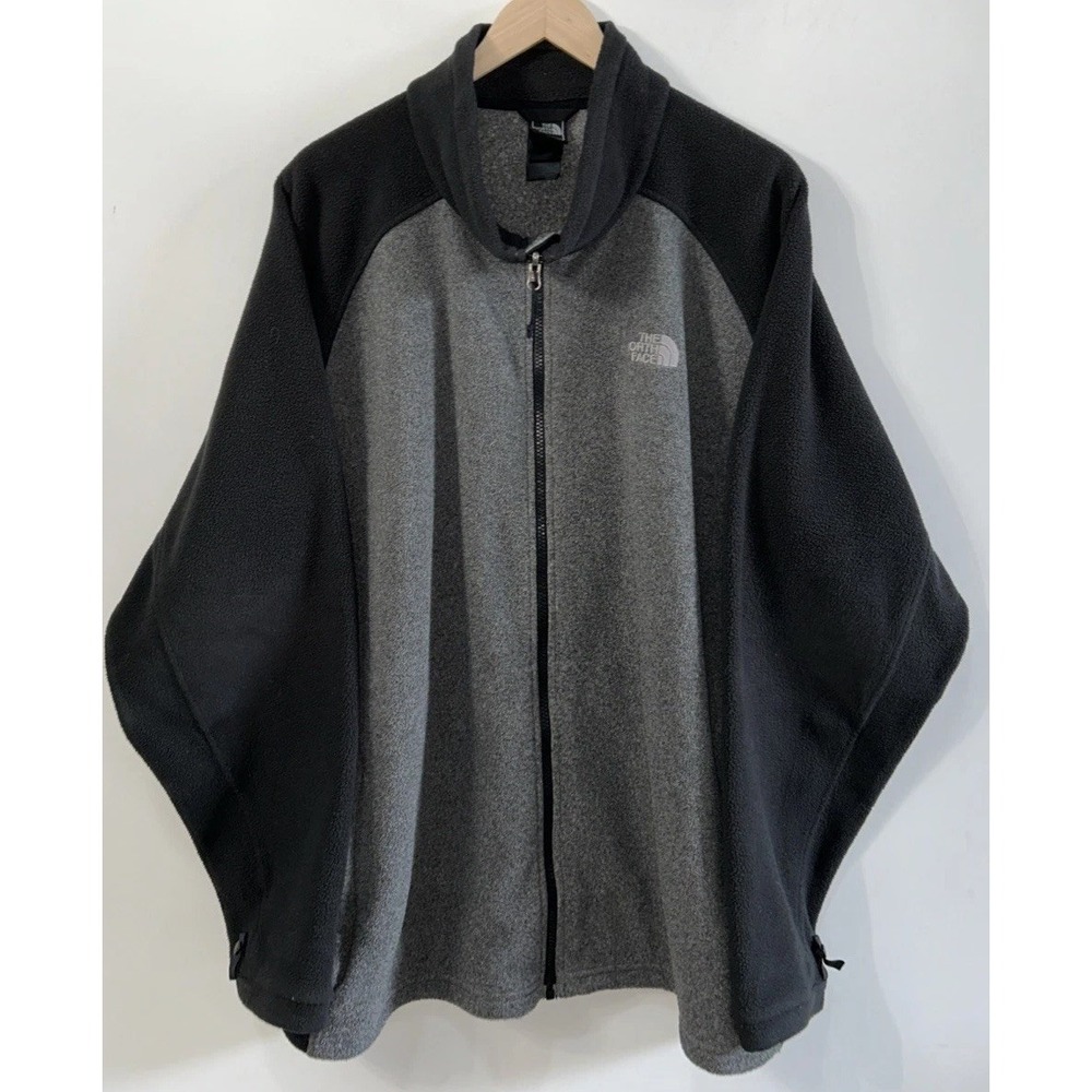 Mens‎ THE NORTH FACE Jacket Gray Full Zip Mock Neck Fleece logo XXXL 3XL